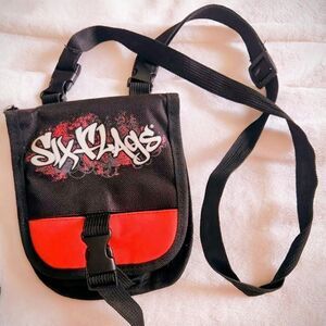 Six Flags Y2k Gorpcore Sporty Black and Red Mini Crossbody Bag